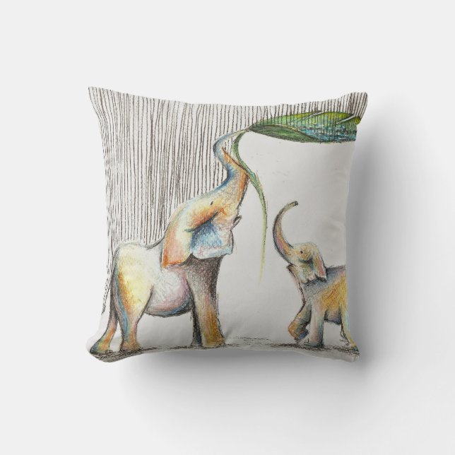 Baby and Mom Elephant Watercolor Kudde (Framsida)