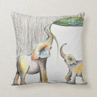 Baby and Mom Elephant Watercolor Kudde