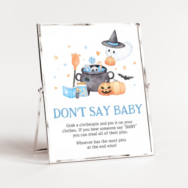 Baby andas blå Halloween Säg inte Baby Poster (Baby is Brewing Baby Shower Don't Say Baby Sign)