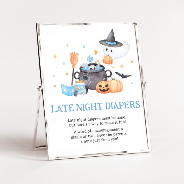 Baby andas blåa sena nattblöjor poster (Baby is Brewing Baby Shower Late Night Diapers Sign)