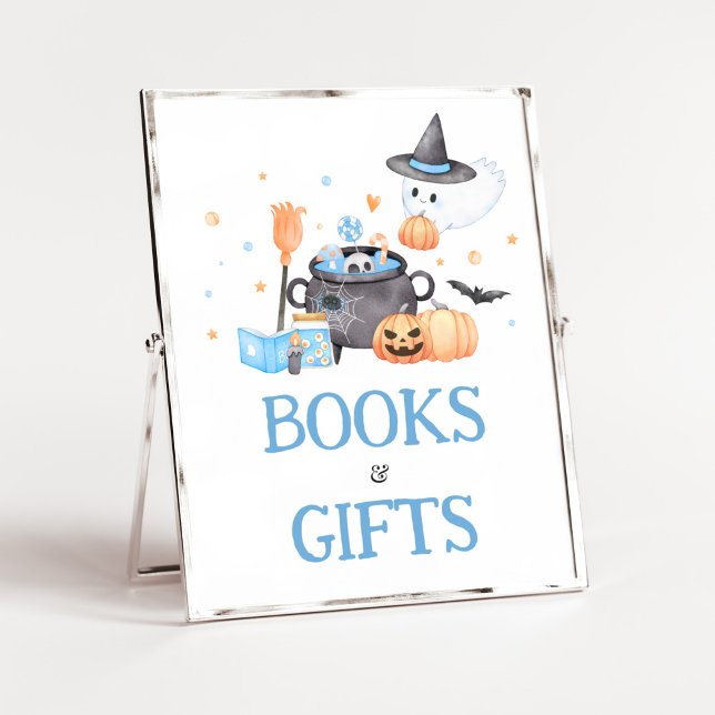 Baby andas Bokar och gåvor från Blå Halloween Poster (Baby is Brewing Baby Shower Books and Gifts Sign)