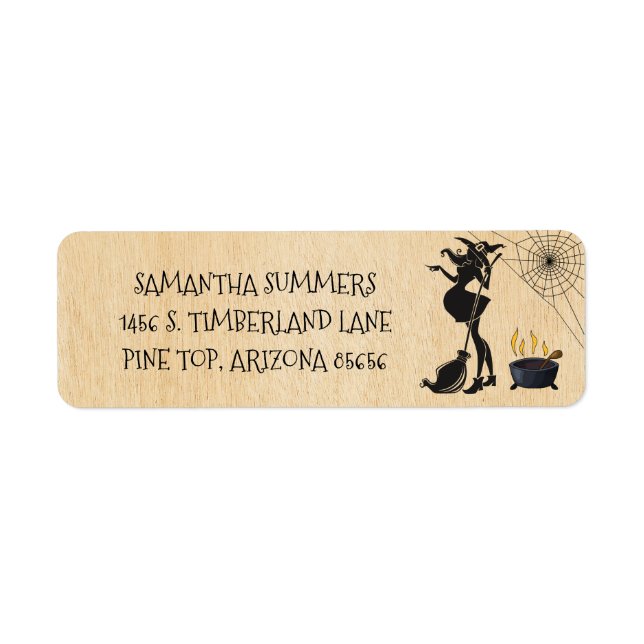 Baby andas Halloween Witch Baby Shower Returadress Etikett (Framsidan)