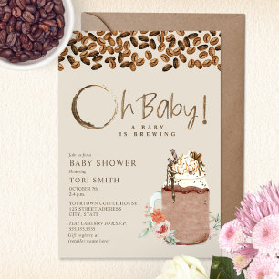 Baby andas isbildad kaffeBlommigt Oh Baby Shower Inbjudningar