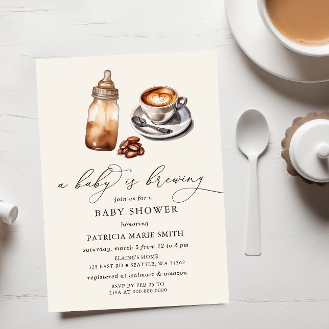 Baby andas könsuppehållande babyskor för kaffe inbjudningar (Baby is Brewing Coffee Gender Neutral Baby Shower Invitation)