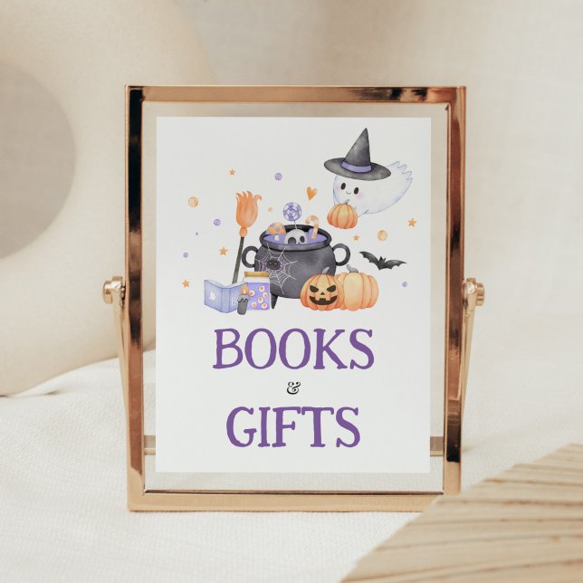 Baby andas Lila Bokar och gåvor Poster (Baby is Brewing Baby Shower Books and Gifts Sign)