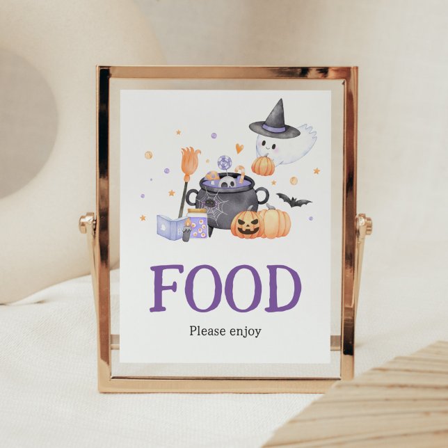 Baby andas Lila Halloween Food Poster (Baby is Brewing Baby Shower Food Sign)
