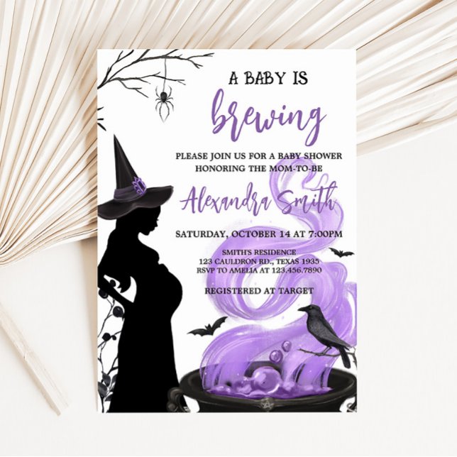 Baby andas Lila Witch Baby Shower Inbjudningar (Baby is Brewing Baby Shower Invitation)