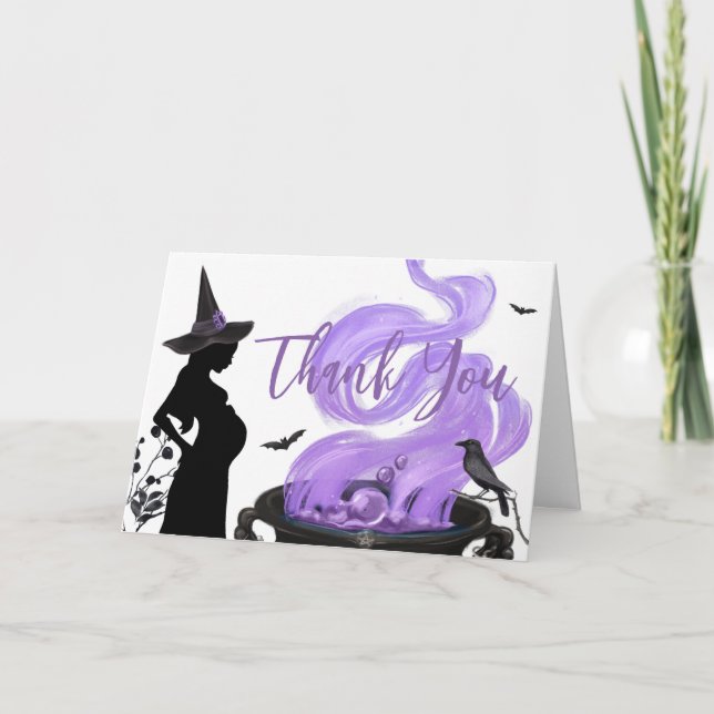 Baby andas Lila Witch Baby Shower Tack Kort (Framsida)