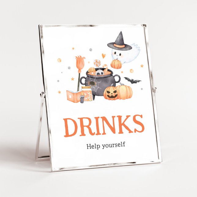 Baby andas Orange Halloween Drinks Poster (Baby is Brewing Baby Shower Drinks Sign)