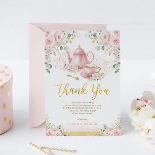 Baby andas Rosa Blommigt Baby Shower Tea Party Tack Kort