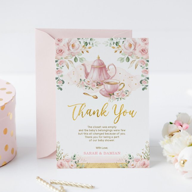 Baby andas Rosa Blommigt Baby Shower Tea Party Tack Kort (Skapare uppladdad)
