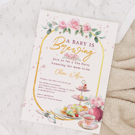 Baby andas Rosa Blommigt Tea Party Baby Shower Inbjudningar