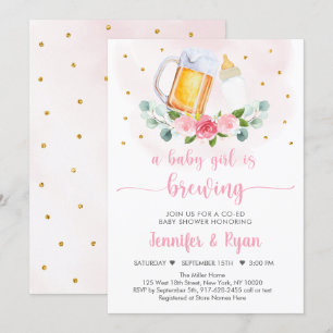 Baby andas Rosa Guld Blommigt Baby Shower Inbjudningar