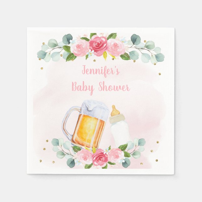 Baby andas Rosa Guld Blommigt Baby Shower Pappersservett (Framsidan)