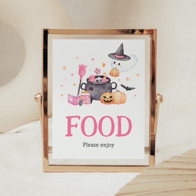 Baby andas Rosa Halloween Baby Shower Food Poster (Baby is Brewing Baby Shower Food Sign)