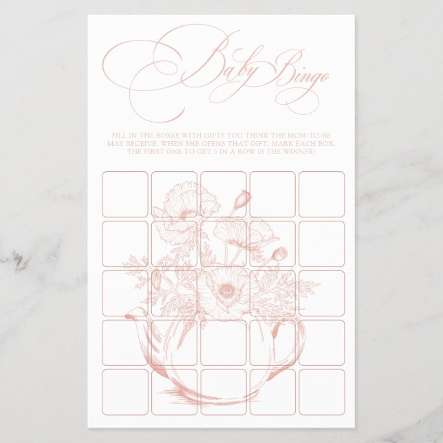 Baby andas Vintage Rosa Blommigt Baby Bingo Flygblad (Framsidan)