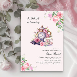 Baby andas Vintage Tea Party Rosa Baby Shower Inbjudningar