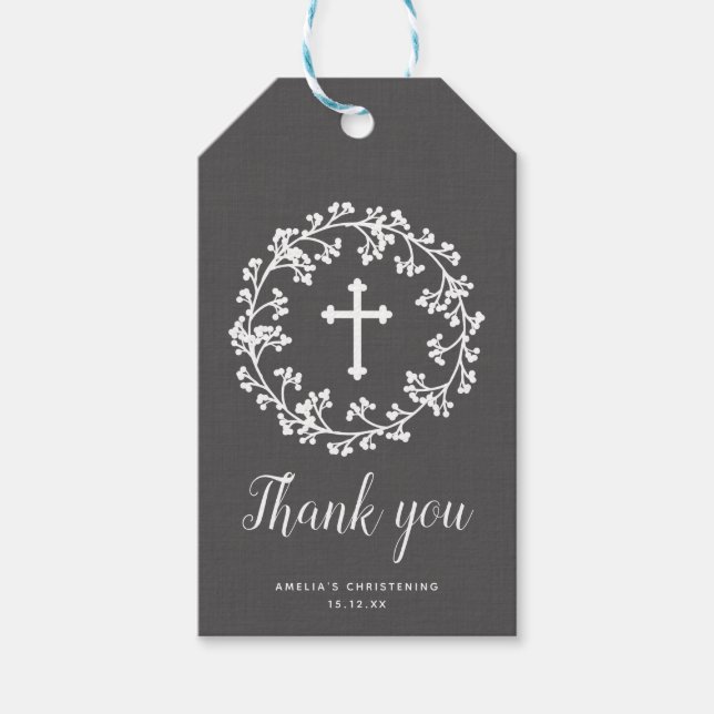 Baby-andefrand Christening Tack Märkre Presentetikett (Framsidan)