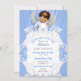 Baby Angel Blå Silver Medelstark Hy Invitation Inbjudningar