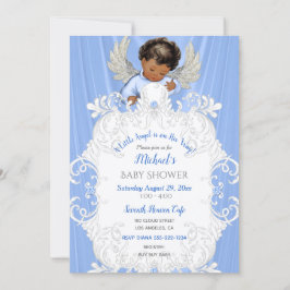 Baby Angel Blå Silver Mörk Hudton Inbjudan