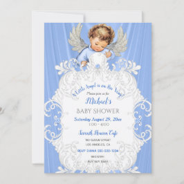 Baby Angel Blue Silver Light Skin Tone Inbjudan