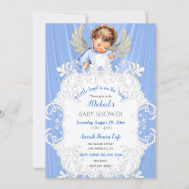 Baby Angel Blue Silver Light Skin Tone Inbjudan