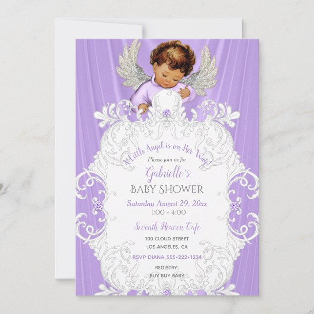 Baby Angel Lavendel Medium hudton Silver Inbjudningar (Framsida)