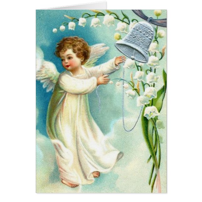 Baby Angel med blå bell Hälsningskort (Framsidan)