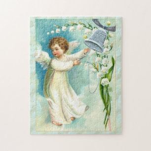 Baby Angel med blå bell Pussel