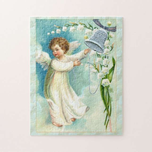 Baby Angel med blå bell Pussel (Vertikal)
