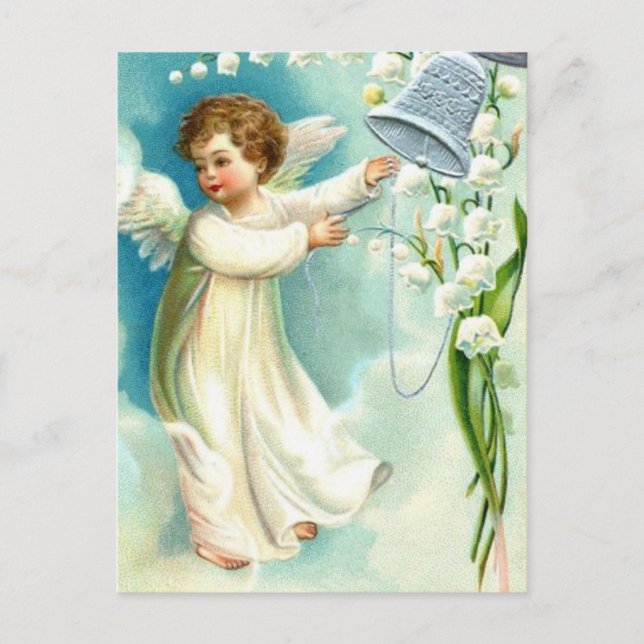 Baby Angel med blå bell Vykort (Framsida)