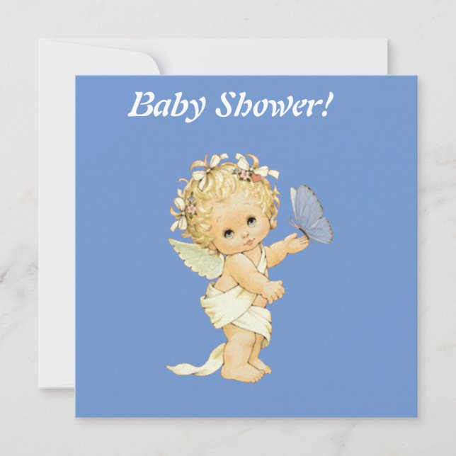 Baby ängel med fjäril - baby shover-inbjudan inbjudningar (Framsida)