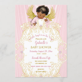 Baby Angel Rosa Guld Flicka Afroamerikansk Inbjudningar