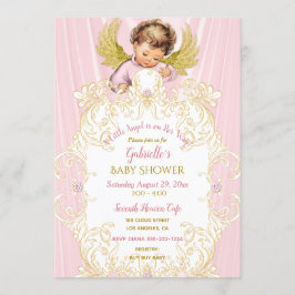 Baby Angel Rosa Guld Flicka Inbjudningar