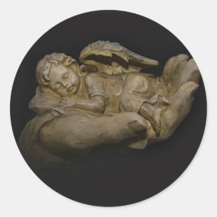 Baby Angel Vingar Sleeping in Hand Runt Klistermärke