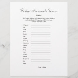 Baby Animal Game for Baby Shower with Answers Brevhuvud