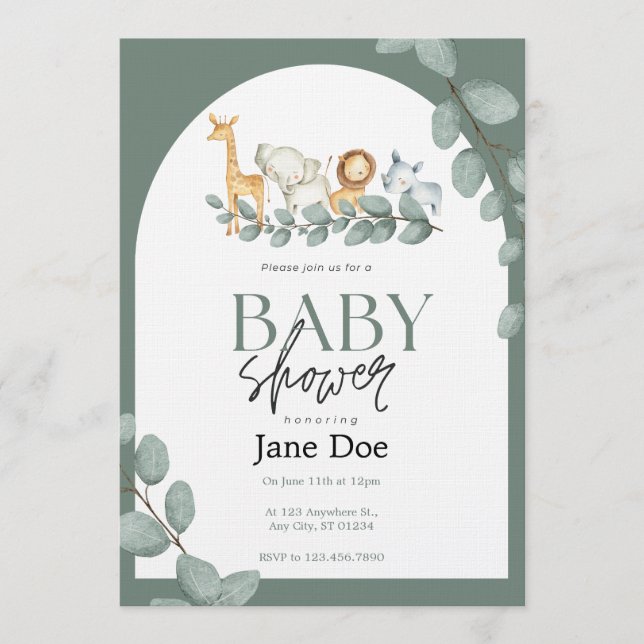 Baby Animals Baby Shower Inbjudan (Framsida)