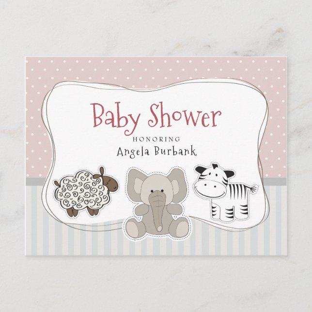 Baby Animals Baby Shower-inbjudan Inbjudan Vykort (Framsida)