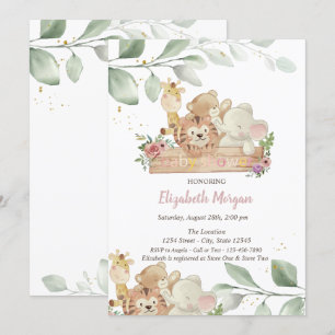 Baby Animals Skogsblad Baby Shower Inbjudan