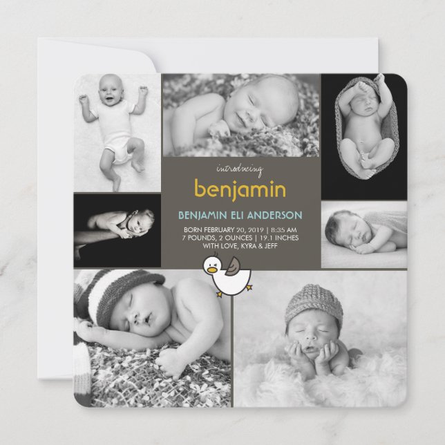 Baby Anka Photo Collage Boy Birth-meddelande Meddelande (Framsida)