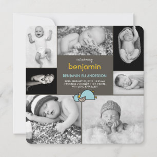 Baby Anka Photo Collage Boy Birth-meddelande Meddelande