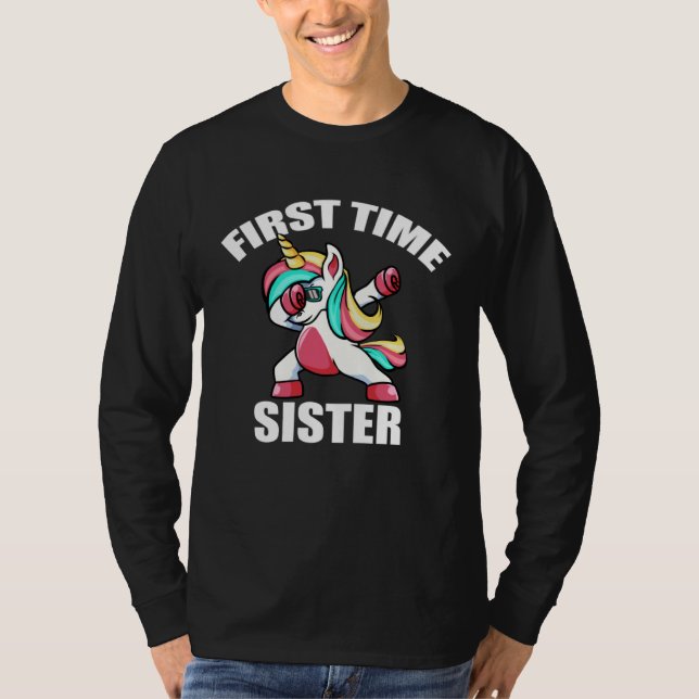 Baby Announcemen  Dabbing Unicorn 1st Time Sister T Shirt (Framsida)