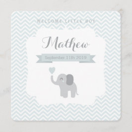 Baby Announcement Boy Elephant Chevron Heart Meddelande