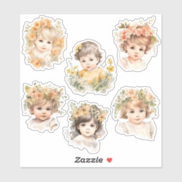 Baby Ansikte Blommigt Vintage Antique Junk Journal Klistermärken