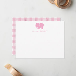 Baby Anteckningskort, Ljus Rosa Elefant Gingham Sl Anteckningskort