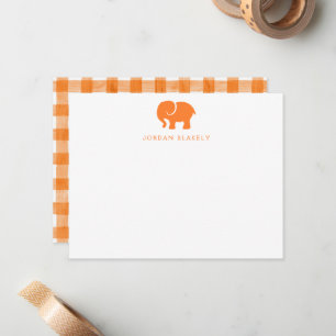 Baby Anteckningskort, Orange Elefant Rutigt Platt  Anteckningskort