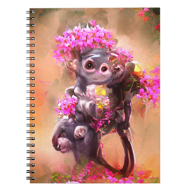 Baby apa med blommor anteckningsbok (Framsidan)
