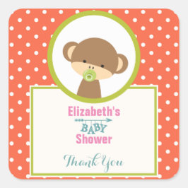 Baby-apan med Nappar på Polka dots-skuvret Fyrkantigt Klistermärke