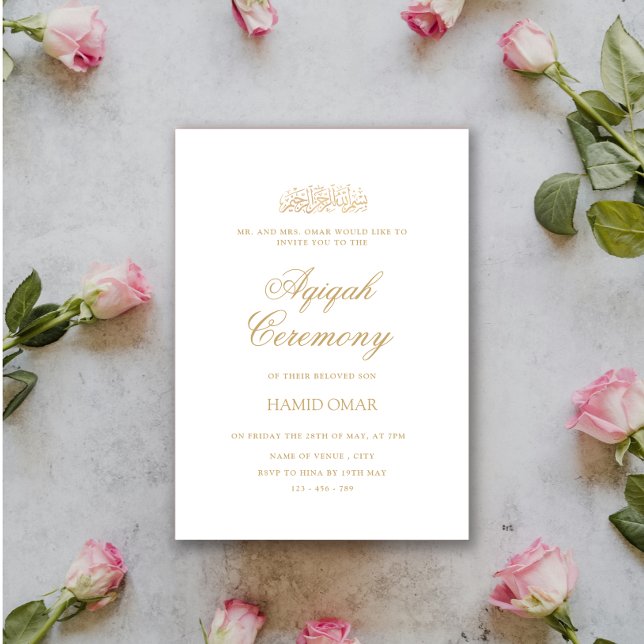 Baby Aqiqah Ceremony från det moderna Guld- Inbjudningar (Skapare uppladdad)