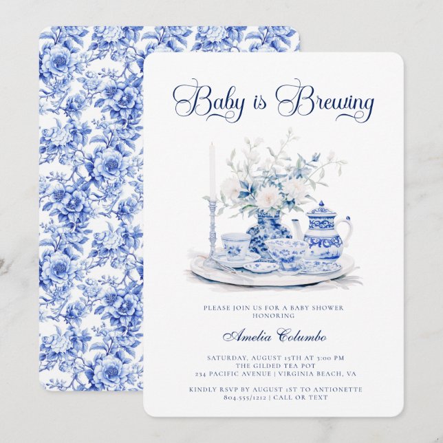 Baby är Bewing Chinnosserie Baby Shower Tea Party Inbjudningar (Fram/baksida)
